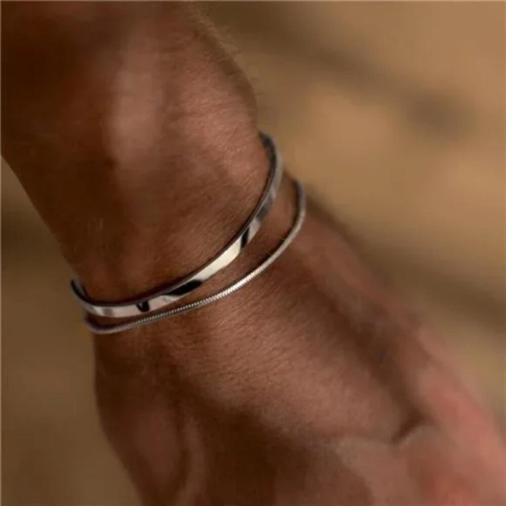 925 Sterling Silver Cuff Snake Box Cuban Link Chain Bangle Bracelet - Picture 2 of 8